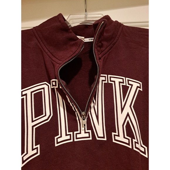 Victoria Secret PINK Women’s Small Quarter Zip Maroon Sweater Spell Out Size S - Picture 3 of 4